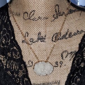 White Drusy Necklace, Real Raw Crystal Pendant